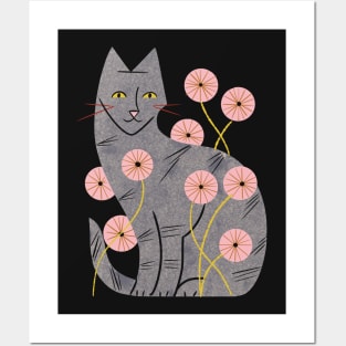 Tabby Cat and Wildflowers Posters and Art